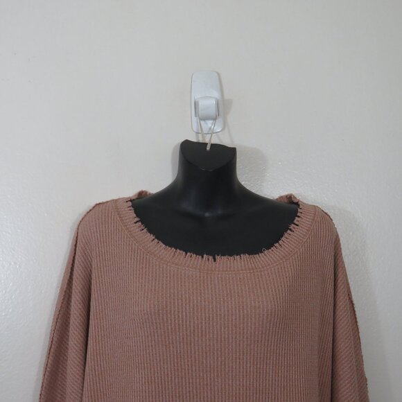 Free People Size Small Waffle Knit Tunic Top Ruffle Hem Relaxed Tan - Picture 2 of 6